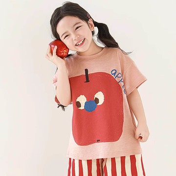 TONGMO - 純棉透氣短袖上衣-蘋果-粉橘