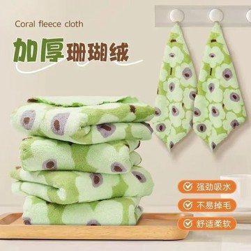 🛒現貨隔日達🌳珊瑚專用印花方巾抹布家用手巾毛巾吸水不掉清潔速幹