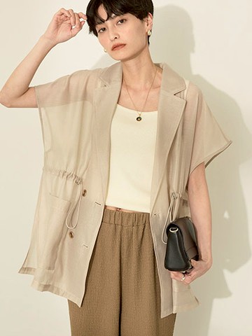 透明感翻領抽繩寬版剪裁背心(0H000004500) - AMERICAN HOLIC