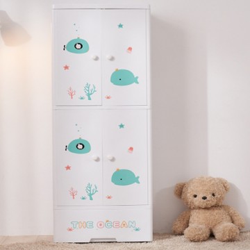 STYLE 格調 158cm高-60面寬海洋世界雙開門式兒童衣櫃/衣櫥收納櫃-七層