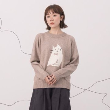 【MOSS CLUB】紳士貓拉克蘭袖圓領針織上衣 藍 杏 駝(魅力商品)