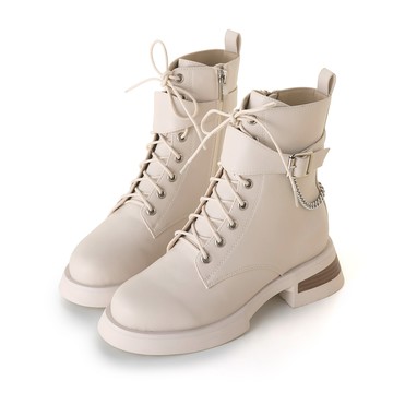 (40最後一雙)帥女孩鏈條軍靴 杏 GB891BE