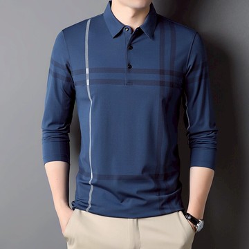 爸爸春裝冰絲長袖t恤男春夏秋季速干薄款中老年人男士上衣服翻領