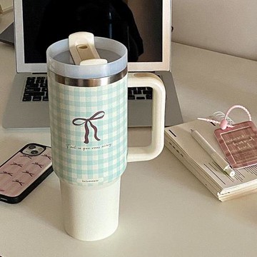 lelemonade保溫杯女大容量Ins小眾格紋高顏值吸管巨無霸冰霸水杯