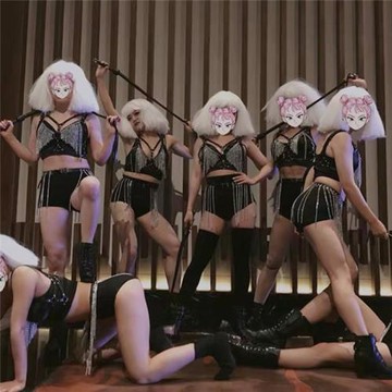 黑色皮質鐵鏈性感酒吧DS夜場演出服GOGO氣氛歐美舞臺服