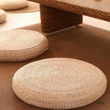 日式蒲團坐墊地上榻榻米軟坐墩家用打坐禪修墊草編墊子跪拜墊絹花