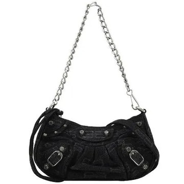 BALENCIAGA 巴黎世家 695814 Le Cagole Mini 帆布兩用彎月包.黑