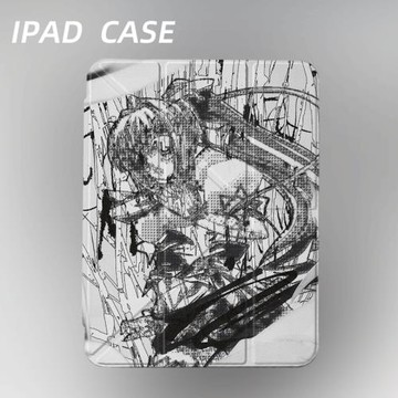 原創小眾機械亂碼美少女適用iPad8/9代2024新款蘋果Air6三折防彎保護套2021第九代11寸Pro亞克力mini6