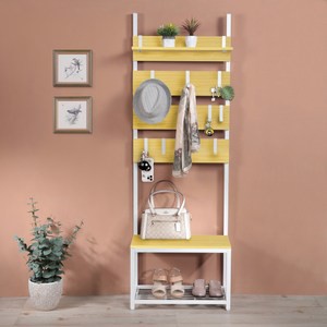 《C&B》工業棧板風格玄關壁面置物架掛衣架穿鞋椅(寬60cm)原木色