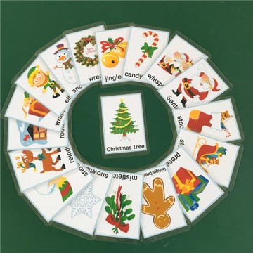 新品雙十二英文啟蒙單詞卡閃卡塑封防水教具卡片  圣誕單詞26張