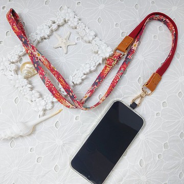 三合一多功能紅色系韓國棉布手機斜背繩/斜背帶/背繩/掛繩