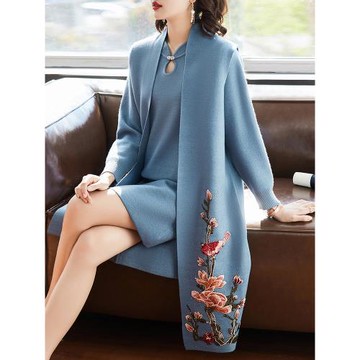 媽媽秋裝外套氣質針織打底裙子2025新款中年女春秋連衣裙兩件套裝