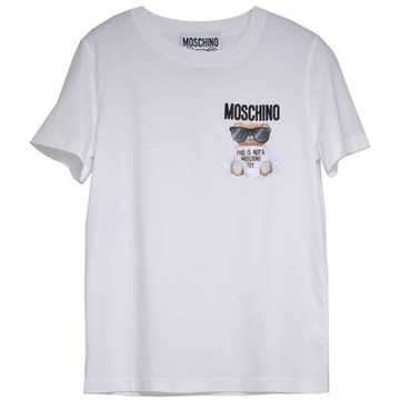 MOSCHINO COUTURE 葡萄牙製刺繡毛衣泰迪熊品牌字母LOGO圖騰棉質T恤上衣(白)