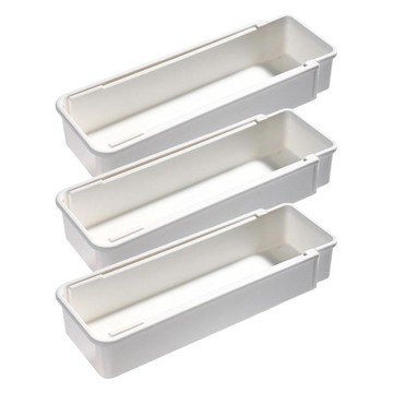 長度可調式餐具整理廚房托盤  25~41.5×9×4.5cm  3個  白色