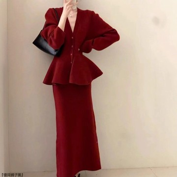 紅色訂婚禮服敬酒服新娘新中式國風裙子兩件套裝女裝秋冬
