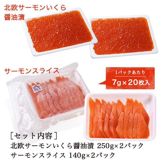 北欧サーモンいくら醤油漬500g ＆ サーモンスライス280gセット 送料無料 お取り寄せグルメ