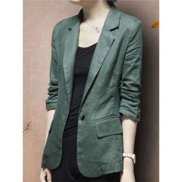 2025春夏新款小西裝外套寬松薄款修身亞麻西服七分袖女士