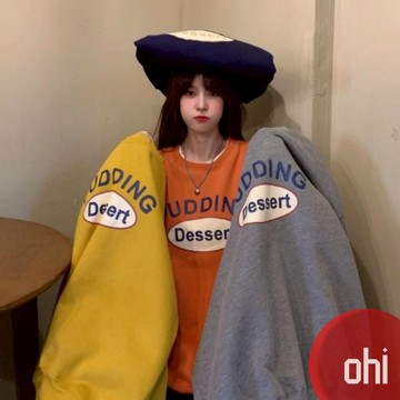 【ohi】大學T 衛衣 T恤 長袖T恤 圓領衛衣 女生長袖T恤 慵懶風百搭長袖 潮流印花 薄款 GHL3097