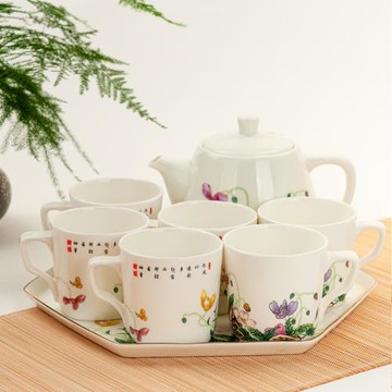 金嵐玉制仿清乾隆御制骨瓷琺瑯彩虞美人水壺水杯水具套裝