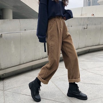 燈芯絨闊腿褲女秋冬季韓版寬松顯瘦煙管直筒褲休閑百搭九分工裝褲