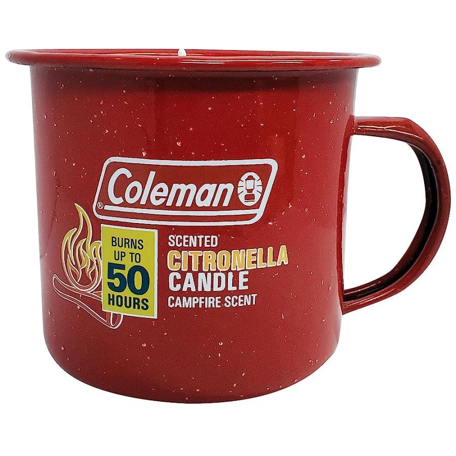 COLEMAN REPELLENTS TIN MUG OUTDOOR CITRONELLA CANDLE RUSTIC OUTDOOR CAMPING CANDLE WITH CAMPFIRE SCENT, RED