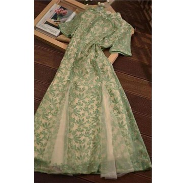 品牌高端女裝2025年新款夏季時尚氣質茶歇改良旗袍刺繡釘珠連衣裙