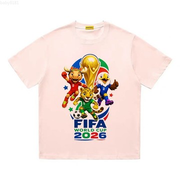 2026足球世界杯 吉祥物純棉T恤 美式水洗oversize短袖做舊落肩 歐美風 街頭復古