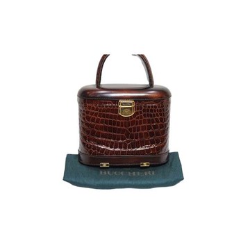 Buccheri 小眾收藏  古典烘焙咖啡色 硬質盒型方包 鱷紋包 古董包