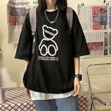 ⚡【M-5xl】平價促銷 大尺碼 時尚潮流印花 潮牌t恤 情侶裝 寬版衣服 寬鬆落肩款 五分袖 短袖 上衣 男生衣服