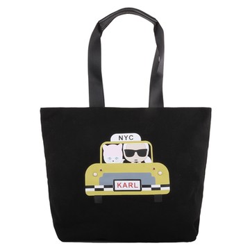 KARL LAGERFELD 計程車老佛爺拉帆布肩背特包(黑)大