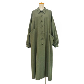 Aman No.59 盤扣設計長版寬鬆版型襯衫洋裝外套 軍綠