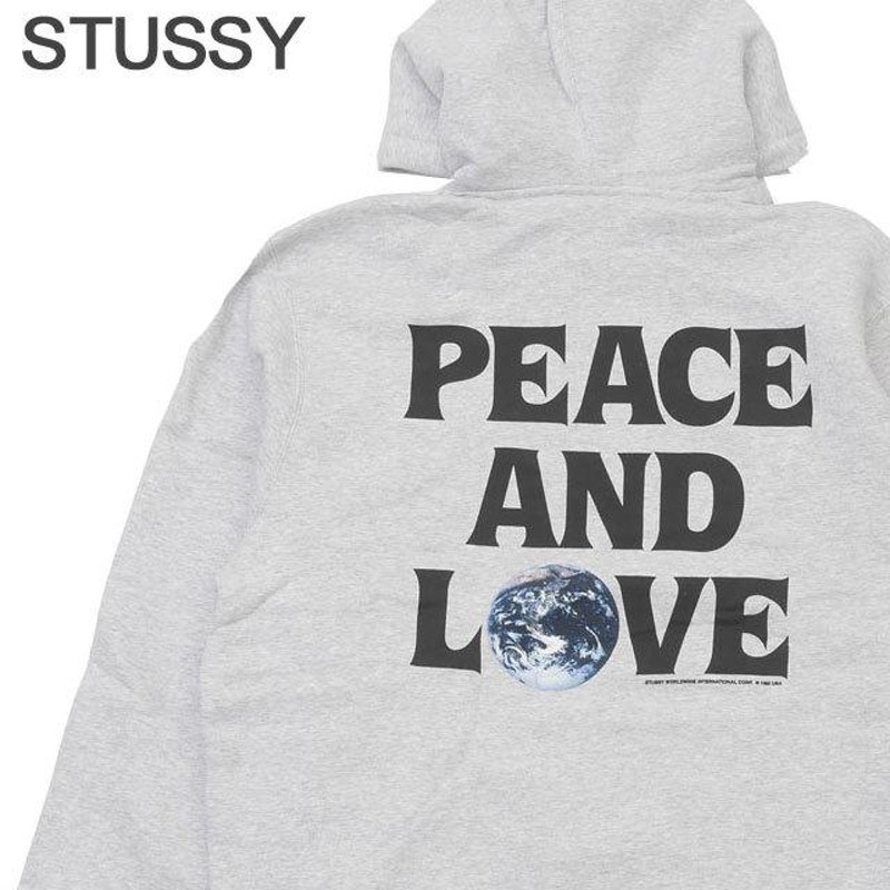 新品 ステューシー STUSSY Peace Love Hood プルオーバーパーカー ASH ...