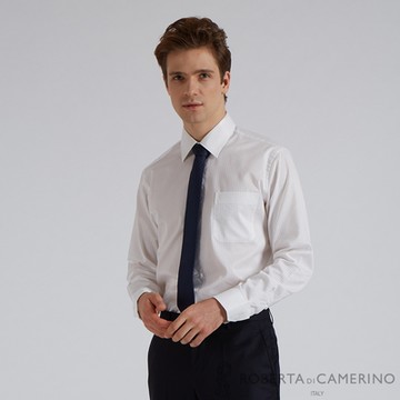 【ROBERTA 諾貝達】男裝 白色長袖襯衫-質感素條紋(台灣製 易洗好整理)