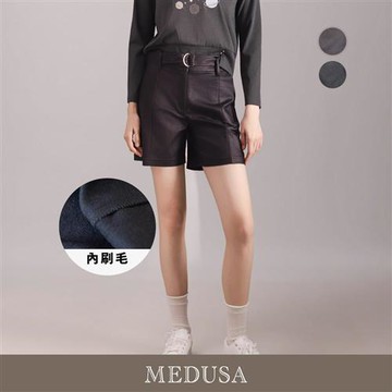 現貨【MEDUSA 曼度莎】刷毛俐落修身皮感短褲 - 2色（M-XL）｜女皮短褲 刷毛短褲 秋冬下身