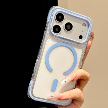 蘋果18Promax手機殼iphone17pro新款冰川藍色氣囊一體防摔透明背板磁吸殼按鍵保護16簡約防摔保護套