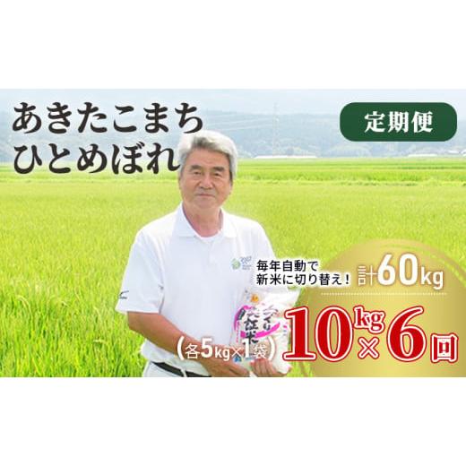 ふるさと納税 秋田県 にかほ市 〈定期便〉 あきたこまち＆ひとめぼれ 食べ比べ 白米 10kg（各5kg）×6回 計60kg 6ヶ月 令和5年 精米 土づくり実証米 毎年11月…