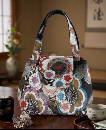 腰帶改造包 華麗大菊刺繡托特包 附翻蓋 手提包