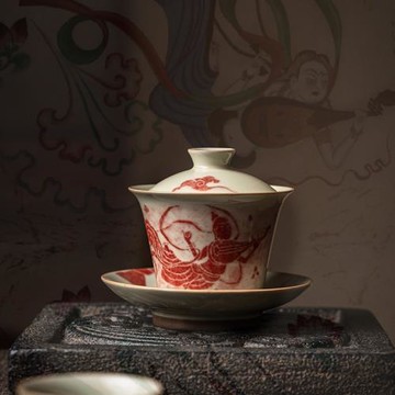 敦煌飛天舞女三才蓋碗家用文創陶瓷茶具防燙中式復古茶碗伎樂飛天