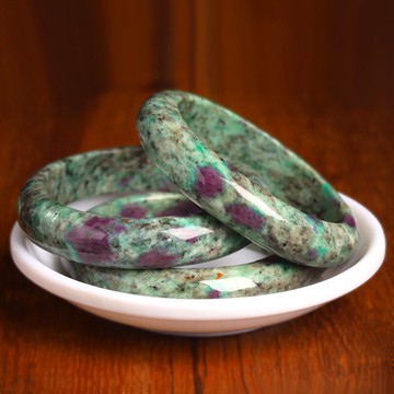 福利價-天然落梅玉化紅綠寶手鐲女款  南非國石紅綠寶圓鐲首飾品