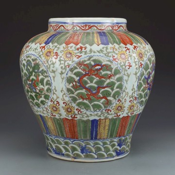 大明萬歷五彩龍紋大罐仿古瓷器古董古玩收藏品真品舊貨老貨擺件