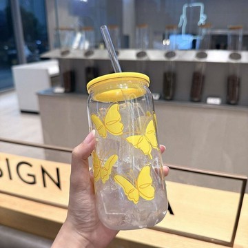 含稅價印花水杯女生高顏值塑料杯ins大容量卡通牛奶咖啡奶茶有蓋吸管杯