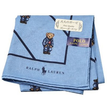 RALPH LAUREN POLO 淺藍牛仔 POLO 熊斜紋字母圖騰帕領巾(51CM)