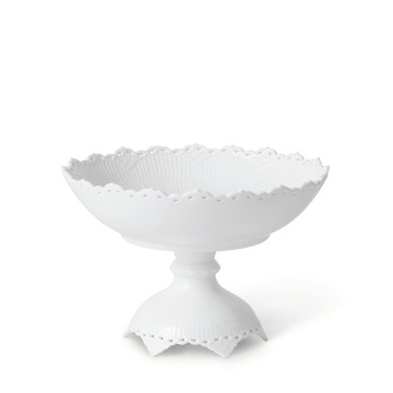 全花邊白瓷 - 高腳缽17.5cm(本商品不提供破損保證)