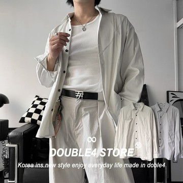 【DOUBLE4】素面長袖襯衫 結構剪裁 側口袋 韓系穿搭 約會 寬鬆 6212