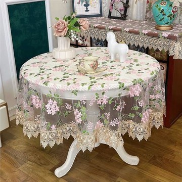 圓形小圓桌桌布高級感蕾絲2025新款紗刺繡花餐臺布家用輕奢 ins風