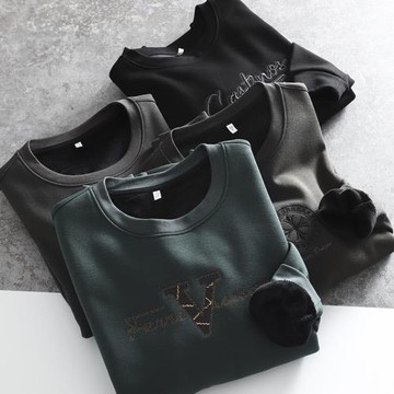 萬針刺繡！舒適有品！加絨加厚外貿男裝工廠剪標尾貨圓領長袖衛衣