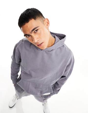 ASOS DESIGN co-ord oversized hoodie in washed charcoal with panel details-Grey