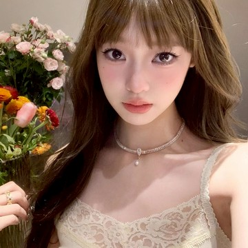 （2025新款爆品）（便宜下殺）在逃公主水晶項鏈法式復古輕奢高級感珍珠吊墜頸鏈小眾設計鎖骨鏈