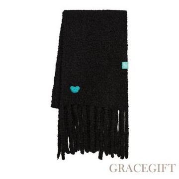 【Grace Gift】Wasabi Bear-芥末熊顆粒仿羊毛流蘇圍巾 黑