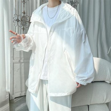 UPF50+防曬衣男士夏季薄款大碼寬松戶外防曬衣純色痞帥百搭外套薄